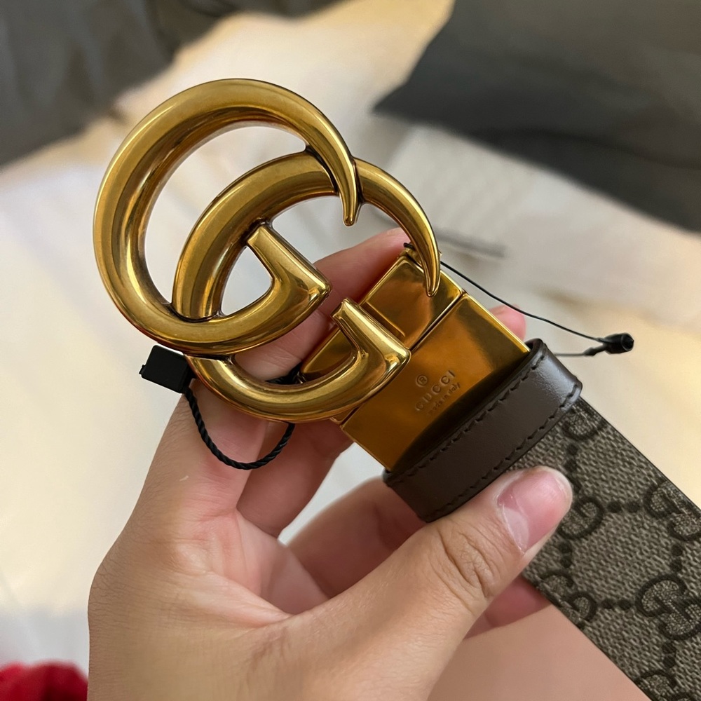 Gucci GG Marmont reversible belt in Supreme Canvas and Brown 85/34